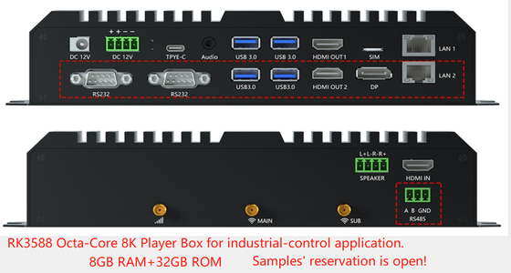 8K Octa RK3588 Board Android 12 Dual LAN 5G WIFI BT5.0 HD DP LVDS RS232 RS485 MINI PC Alot Industrial Controller